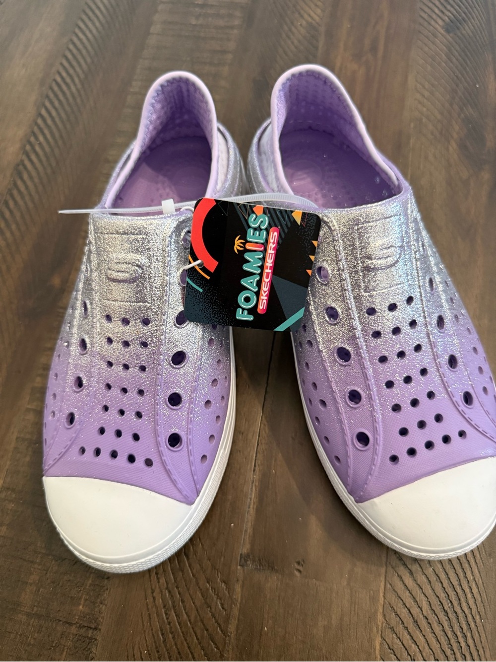 Skechers Kids Lavender and Silver Glitter Foamies Guzman steps Water Shoes